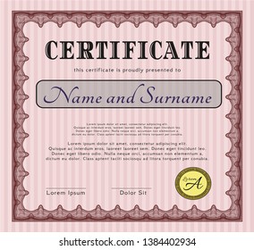 Red Sample certificate or diploma. Complex background. Detailed. Cordial design. 