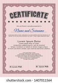 Red Sample certificate or diploma. With complex background. Retro design. Vector illustration. 