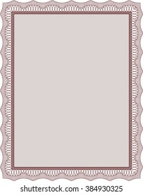 Red Sample certificate or diploma. With complex linear background. Elegant design. Vector certificate template. 