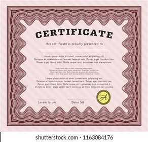 Red Sample certificate or diploma. Customizable, Easy to edit and change colors. With guilloche pattern and background. Nice design. 