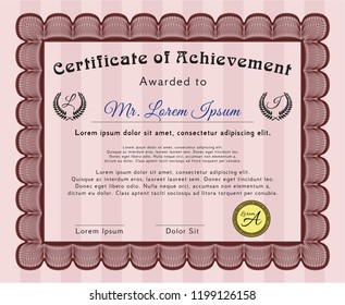 Red Sample certificate or diploma. Customizable, Easy to edit and change colors. With great quality guilloche pattern. Nice design. 