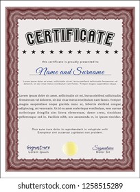 Red Sample certificate or diploma. Customizable, Easy to edit and change colors. Complex background. Money Pattern. 