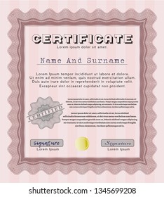 Red Sample certificate or diploma. Customizable, Easy to edit and change colors. With great quality guilloche pattern. Good design. 