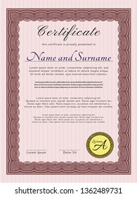 Red Sample certificate or diploma. Customizable, Easy to edit and change colors. With great quality guilloche pattern. Good design. 