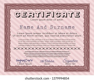 Red Sample certificate or diploma. Customizable, Easy to edit and change colors. With guilloche pattern and background. Artistry design. 