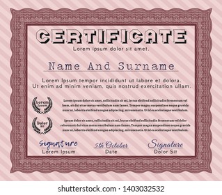 Red Sample certificate or diploma. Customizable, Easy to edit and change colors. With guilloche pattern. Money design. 