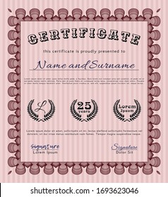 Red Sample certificate or diploma. Customizable, Easy to edit and change colors. With complex linear background. Sophisticated design. 