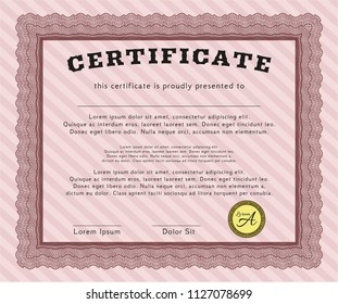 Red Sample certificate or diploma. Detailed. Complex background. Money style design. 