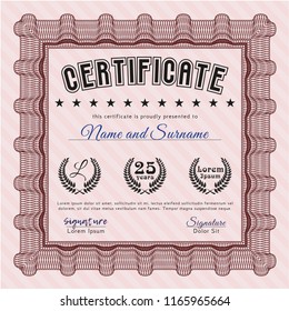 Red Sample certificate or diploma. Detailed. With complex linear background. Superior design. 