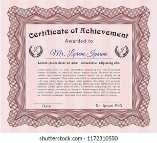 Red Sample certificate or diploma. Detailed. With complex background. Money design. 