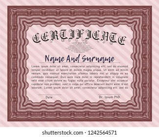 Red Sample certificate or diploma. Detailed. With background. Retro design. 