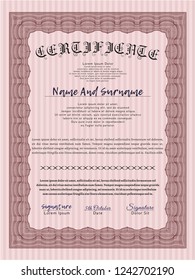 Red Sample certificate or diploma. Detailed. With great quality guilloche pattern. Money Pattern. 