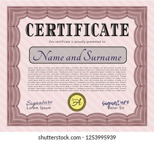 Red Sample certificate or diploma. Detailed. With background. Superior design. 