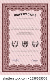 Red Sample certificate or diploma. Detailed. Complex background. Money Pattern design. 