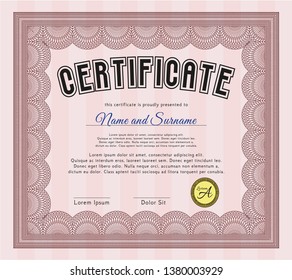 Red Sample certificate or diploma. Detailed. With guilloche pattern. Perfect design. 