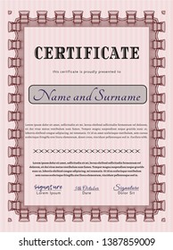 Red Sample certificate or diploma. Detailed. With complex background. Nice design. 