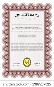 Red Sample certificate or diploma. Detailed. With quality background. Retro design. 
