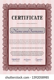 Red Sample certificate or diploma. Detailed. Complex background. Money Pattern. 