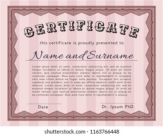 Red Sample certificate or diploma. Easy to print. Artistry design. Customizable, Easy to edit and change colors. 