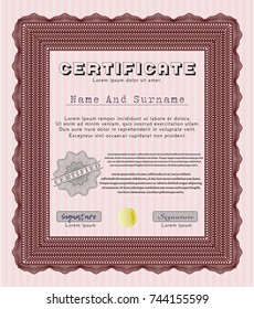 Red Sample certificate or diploma. Easy to print. Detailed. Money style design. 