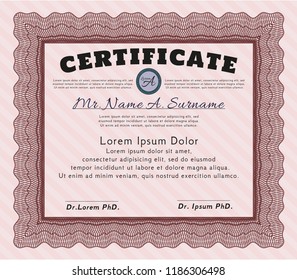 Red Sample certificate or diploma. Elegant design. Customizable, Easy to edit and change colors. With complex linear background. 