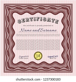 Red Sample certificate or diploma. Elegant design. Customizable, Easy to edit and change colors. With guilloche pattern. 