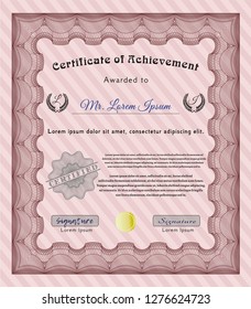 Red Sample certificate or diploma. Elegant design. With complex linear background. Detailed. 