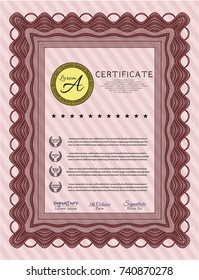 Red Sample certificate or diploma. Elegant design. Printer friendly. Vector illustration. 