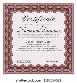 Red Sample certificate or diploma. Excellent design. Customizable, Easy to edit and change colors. With linear background. 