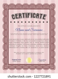 Red Sample certificate or diploma. Excellent design. With guilloche pattern. Customizable, Easy to edit and change colors. 