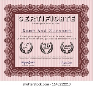 Red Sample certificate or diploma. Good design. Customizable, Easy to edit and change colors. With great quality guilloche pattern. 