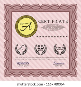 Red Sample certificate or diploma. Good design. Printer friendly. Vector illustration. 