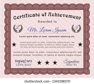 Red Sample certificate or diploma. Good design. With background. Vector illustration. 