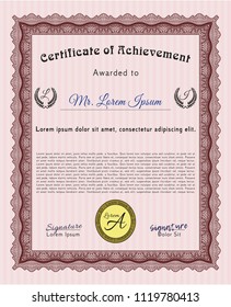 Red Sample certificate or diploma. With great quality guilloche pattern. Detailed. Beauty design. 
