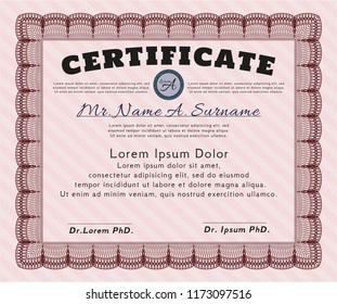 Red Sample certificate or diploma. With great quality guilloche pattern. Detailed. Excellent design. 