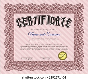 Red Sample certificate or diploma. With great quality guilloche pattern. Vector illustration. Perfect design. 
