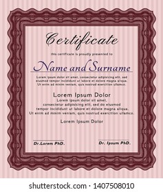 Red Sample certificate or diploma. With great quality guilloche pattern. Customizable, Easy to edit and change colors. Excellent design. 