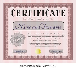 Red Sample certificate or diploma. With great quality guilloche pattern. Customizable, Easy to edit and change colors. Money style design. 