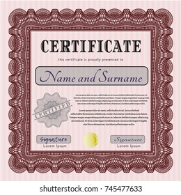 Red Sample certificate or diploma. With great quality guilloche pattern. Sophisticated design. Customizable, Easy to edit and change colors. 