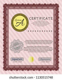 Red Sample certificate or diploma. With guilloche pattern. Lovely design. Customizable, Easy to edit and change colors. 
