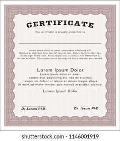 Red Sample certificate or diploma. With guilloche pattern. Detailed. Lovely design. 