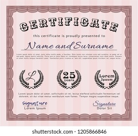 Red Sample certificate or diploma. With guilloche pattern. Detailed. Superior design. 