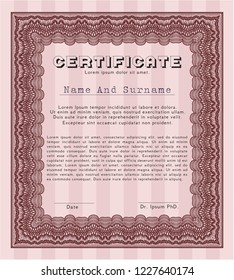 Red Sample certificate or diploma. With guilloche pattern and background. Vector illustration. Beauty design. 