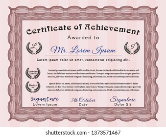 Red Sample certificate or diploma. With guilloche pattern. Modern design. Vector illustration. 