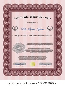 Red Sample certificate or diploma. With guilloche pattern and background. Modern design. Customizable, Easy to edit and change colors. 