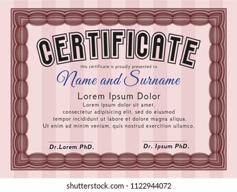 Red Sample certificate or diploma. With linear background. Detailed. Money Pattern design. 