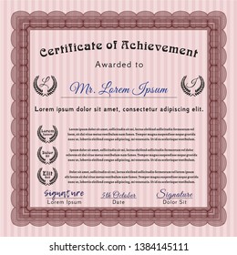 Red Sample certificate or diploma. With linear background. Detailed. Superior design. 