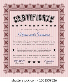 Red Sample certificate or diploma. With linear background. Vector illustration. Money design. 