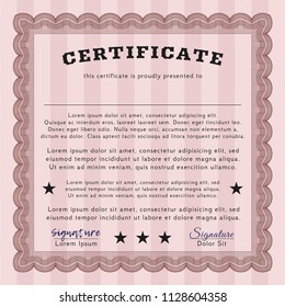 Red Sample certificate or diploma. Lovely design. Easy to print. Vector illustration. 