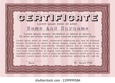 Red Sample certificate or diploma. Lovely design. With guilloche pattern. Detailed. 